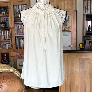 Go By Go Silk, High Neck, Halter Style, Silk 1/2 Button Down Tank, color Cream M